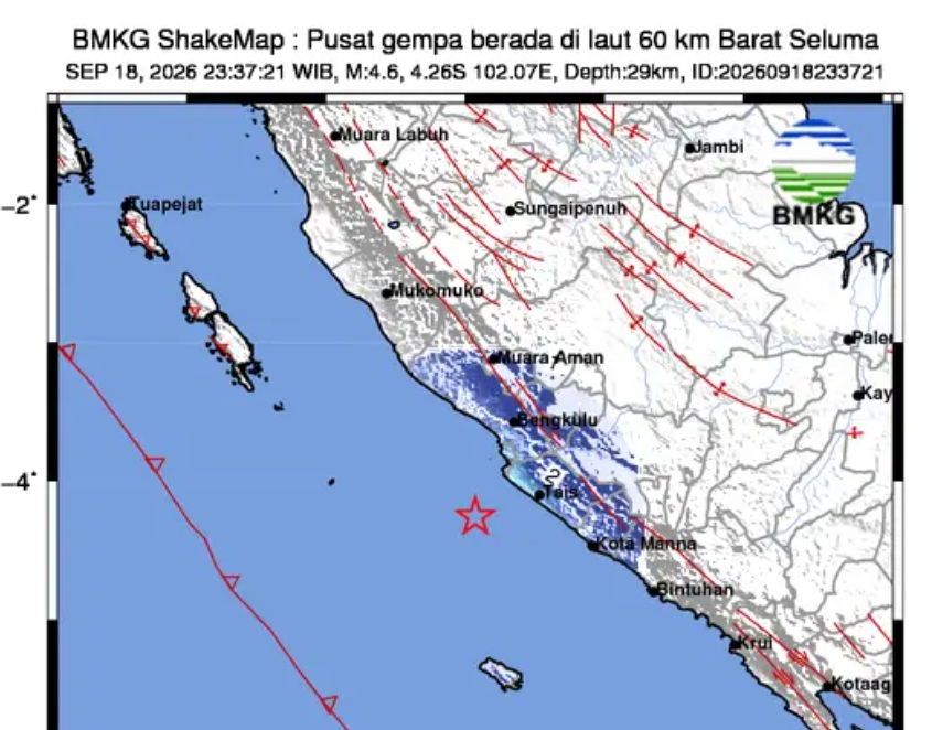 Gempa M 4,6 Landa Seluma, Terasa di Kota Bengkulu