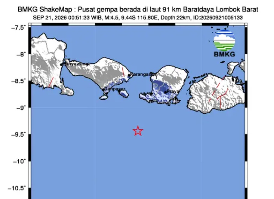 Gempa Lombok Barat M 4,5 Terasa Hingga Mataram