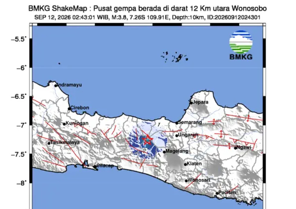 Gempa M 3,8 Guncang Utara Wonosobo Jawa Tengah