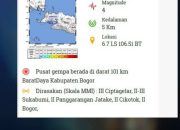 Gempa Bogor M 4,1 terjadi pada Kamis sore, 15 Oktober 2026. Simak lokasi pusat gempa, kedalaman, dan wilayah yang merasakan guncangan.