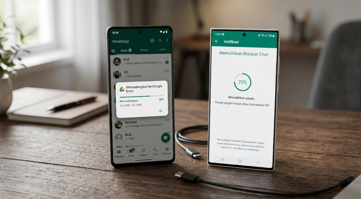 Cara agar chat WA tidak hilang saat ganti HP bisa dilakukan lewat cadangan Google Drive, iCloud, transfer langsung, dan pemindahan riwayat chat.